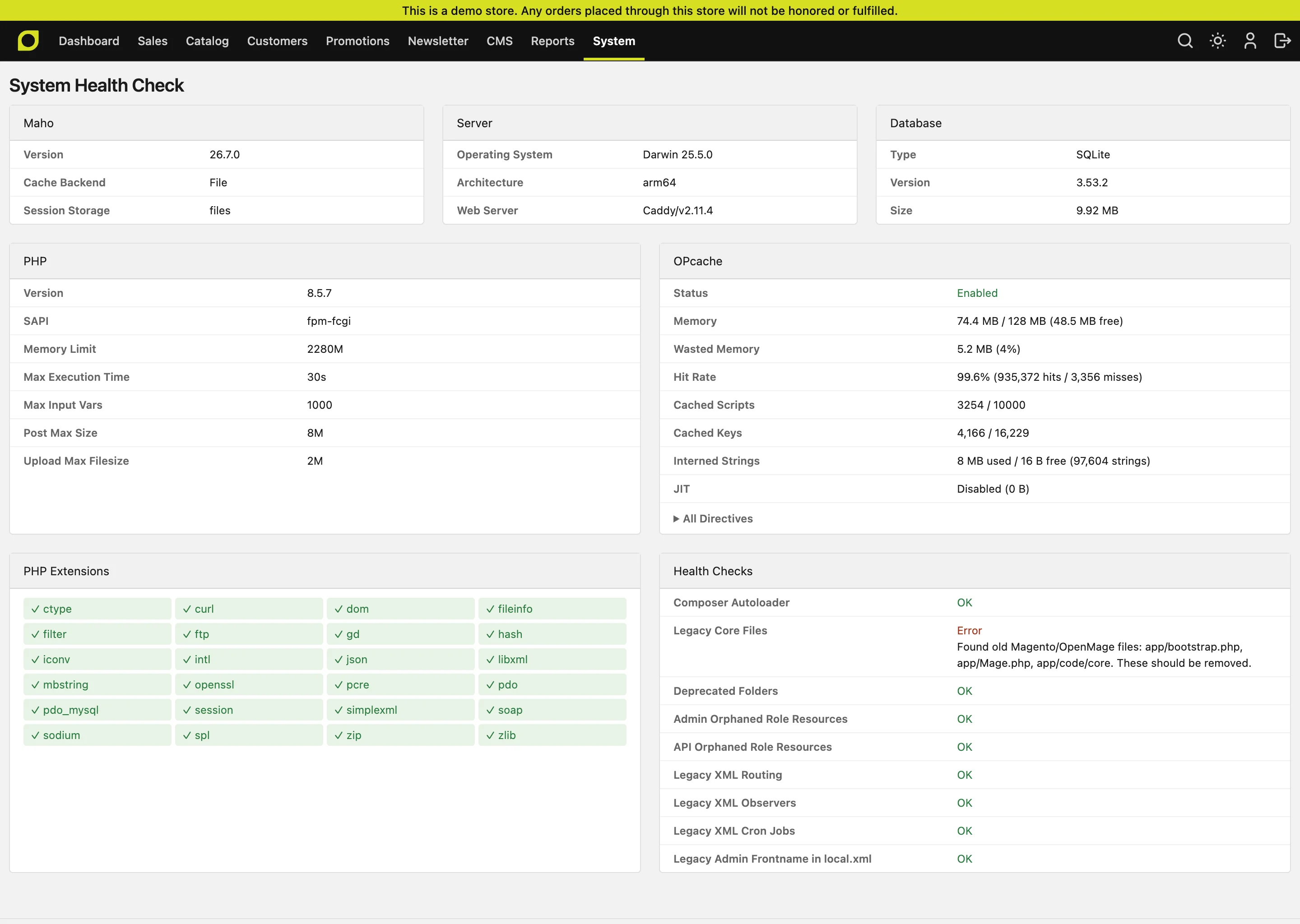 The redesigned System Health Check screen