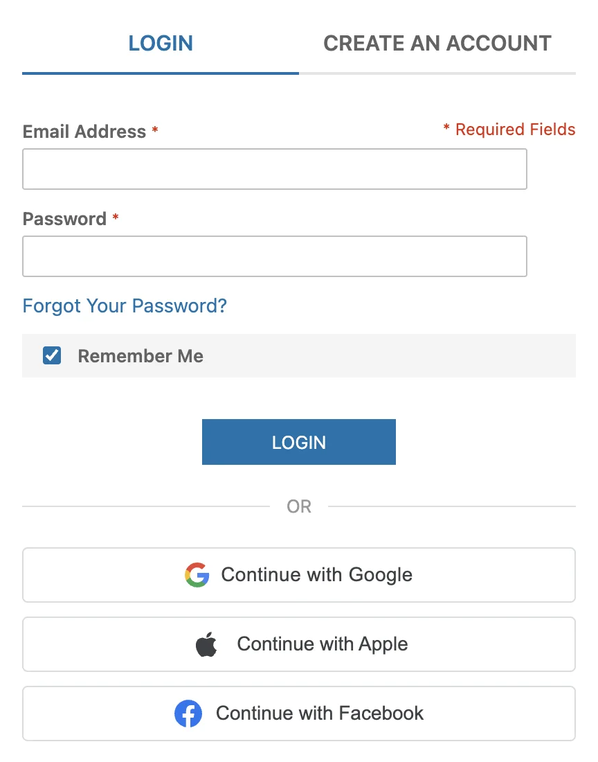The social sign-in buttons on the customer login page